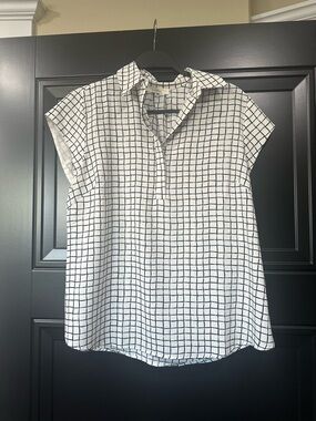 fun 2 fun White Blouse with Black Grid Print